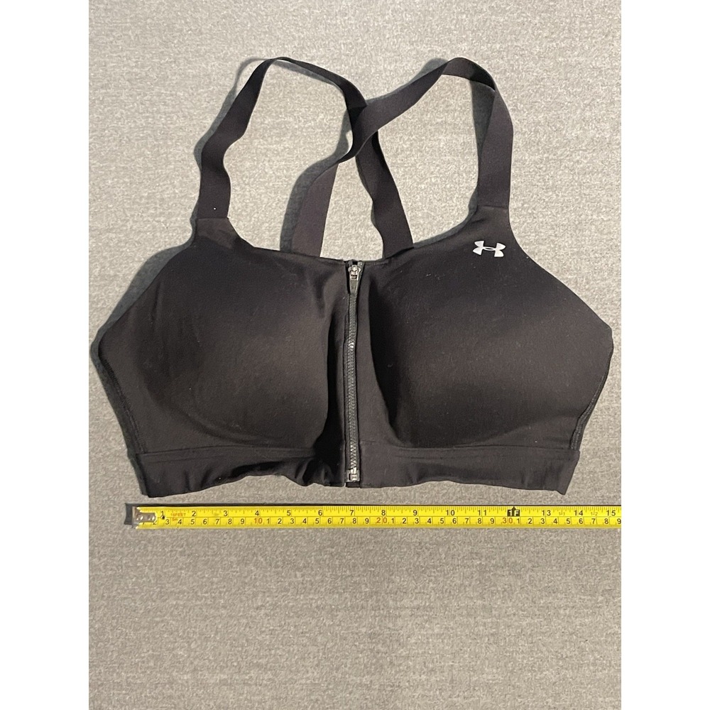 Under‎ Armour Women's Front Zip Sports Bra 38D Black High Impact Workout